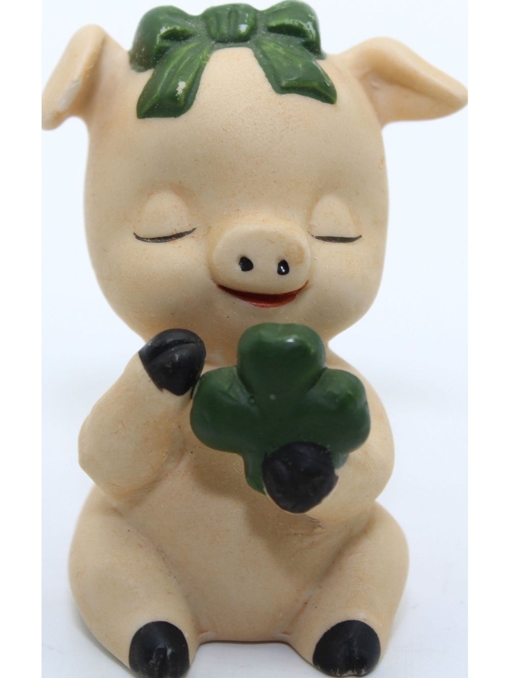 Vintage Lefton Sweet Lucky Pig Clover Shamrock Bisque Ceramic Porcelain Figurine